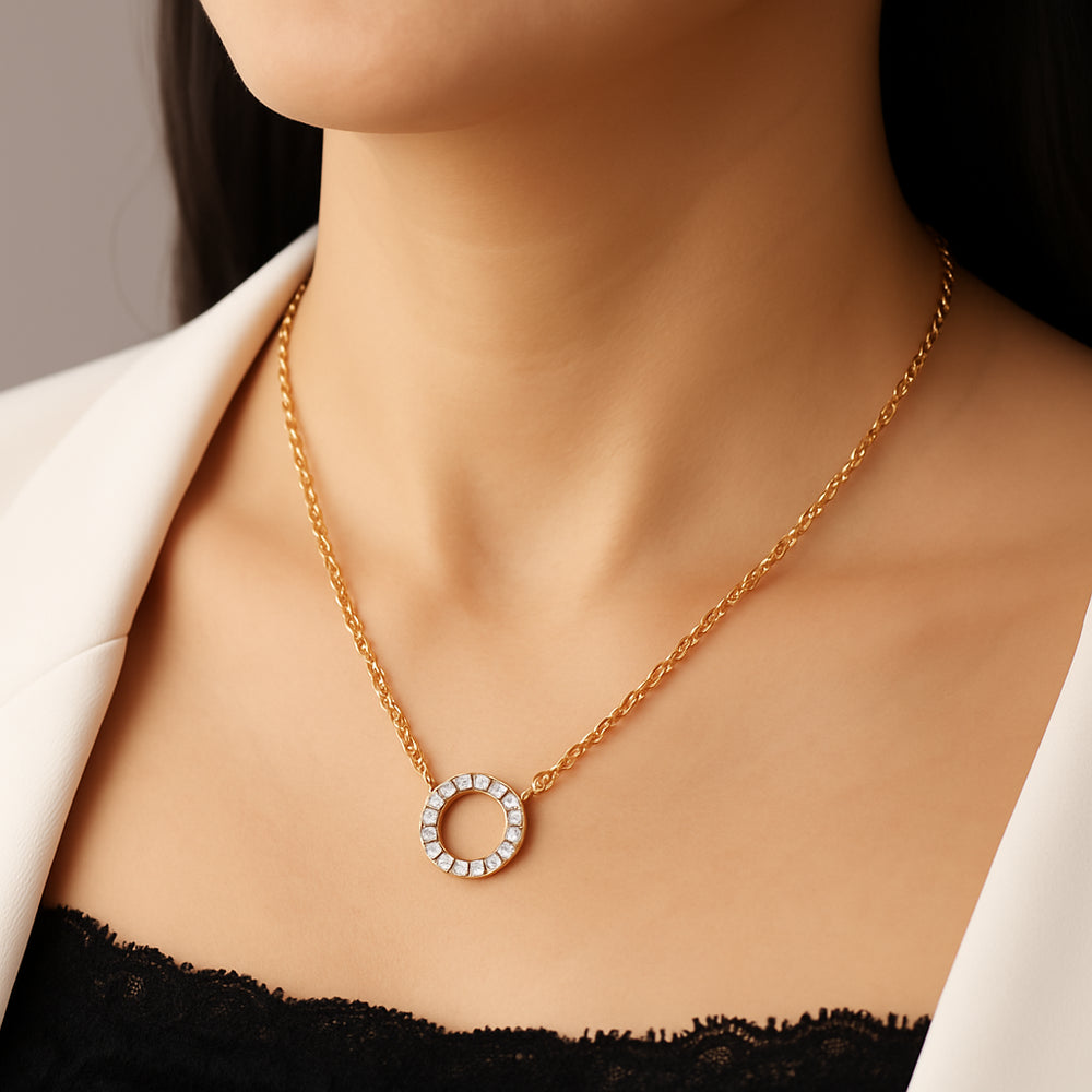 Women's Stone Pendant with Chain – Micro Gold Plated