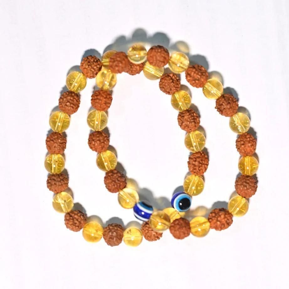 Energized Rudraksha &amp; Citrine Crystal Bracelet (Pack of 2)